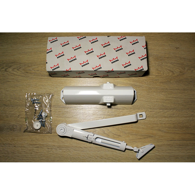 Дотягувач дверний Dorma TS68 з тягою з фіксацією у відкритому положенні, білий