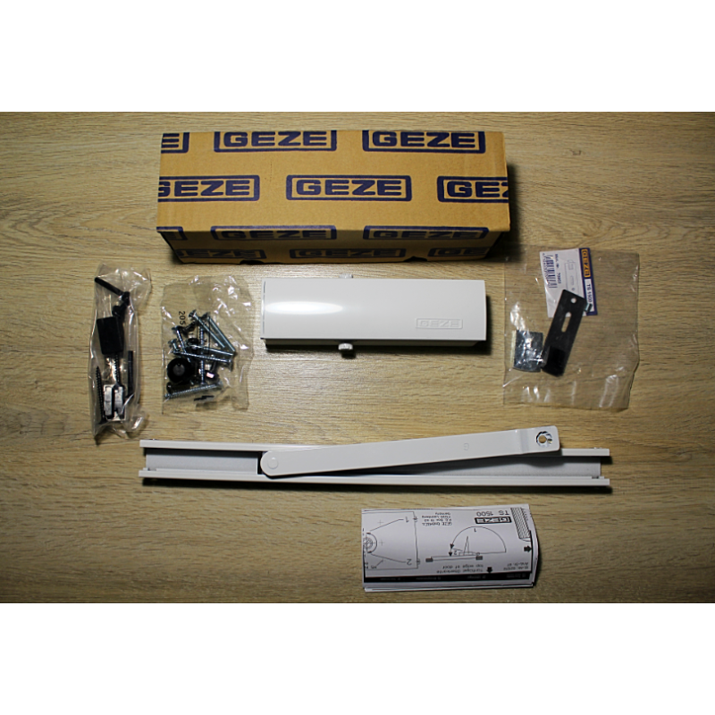 Дверний доводчик GEZE TS 1500 G з ковзною шиною з фіксацією, білий