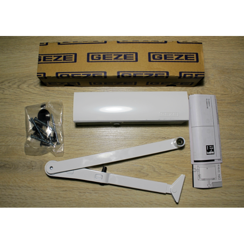 Дверний доводчик GEZE TS 2000 NV ВС + тяга з фіксацією, білий