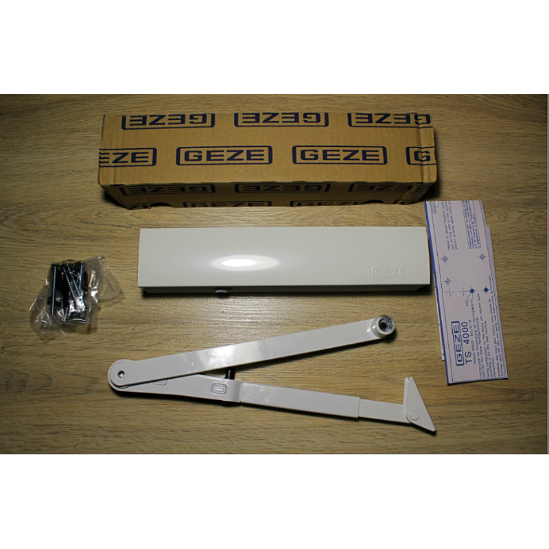 Дверний доводчик GEZE TS 4000 з тягою з фіксацією, білий