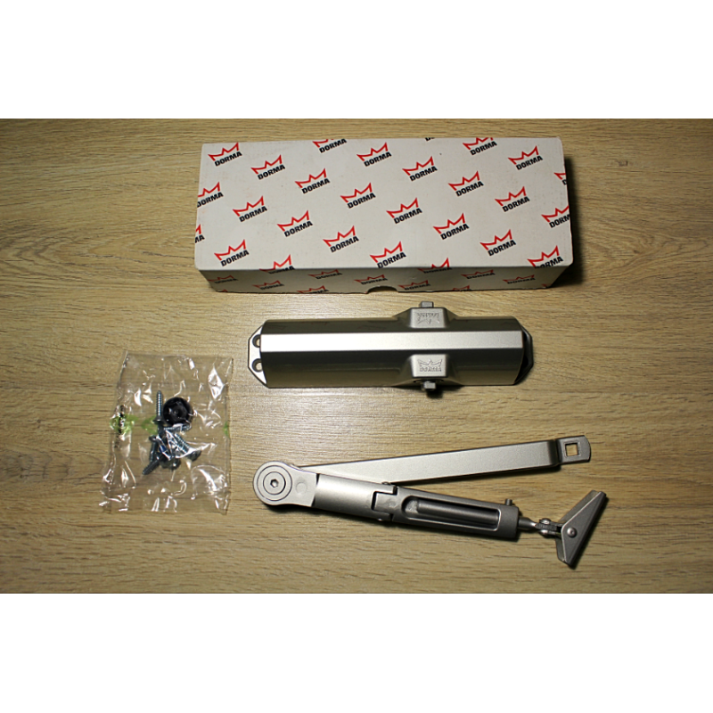 Дотягувач дверний Dorma TS68 з тягою з фіксацією у відкритому положенні, срібний